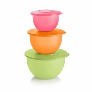 Tupperware Pink, Orange, and Green Bowl Set